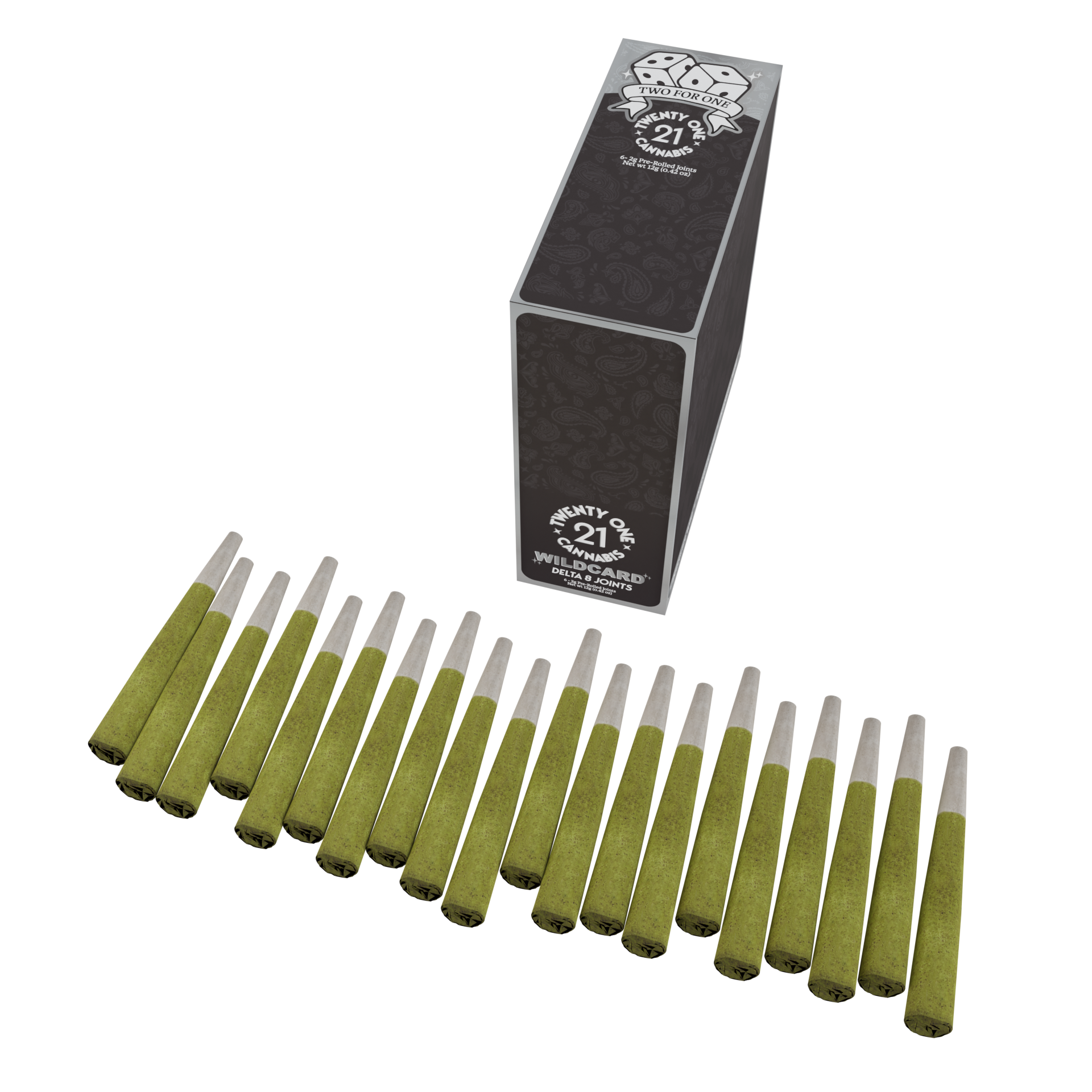 Twenty One Cannabis - Wildcard Strain 2ct. 1g D8 Prerolls (15ct. Case)