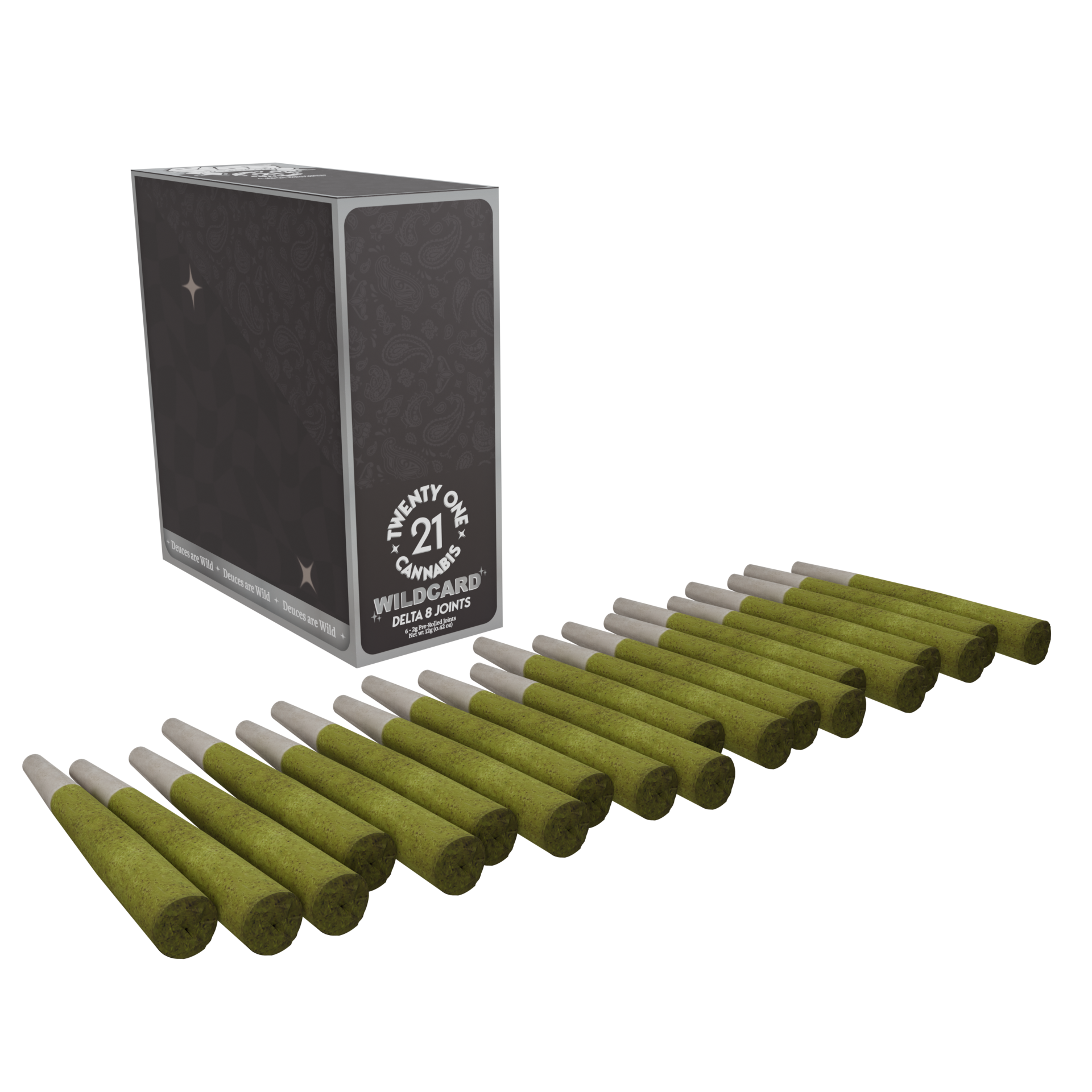 Twenty One Cannabis - Wildcard Strain 2ct. 1g D8 Prerolls (15ct. Case)