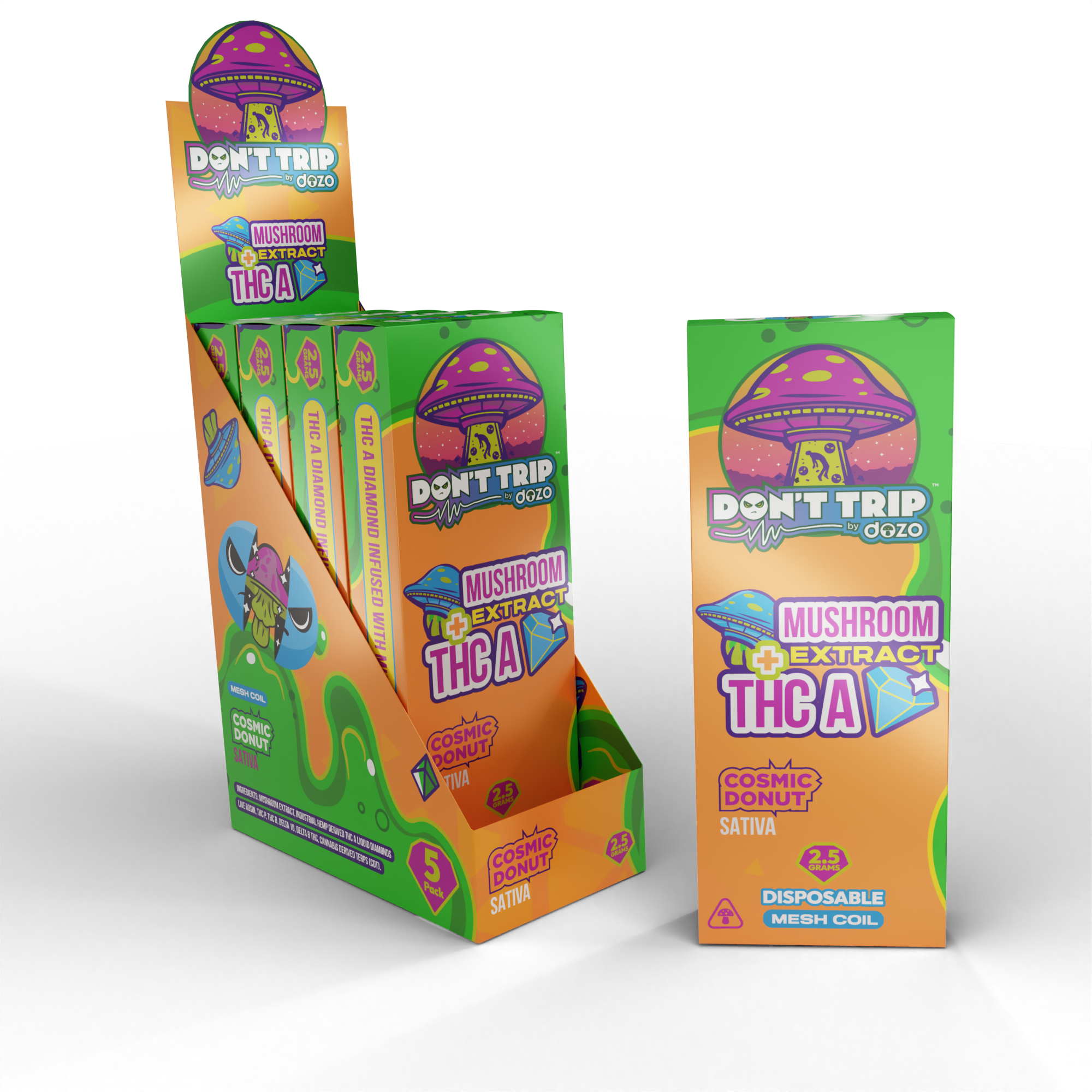 Don't Trip 2.5g THCA Diamond + Amanita Mushroom Extract Disposable - 5ct. Box