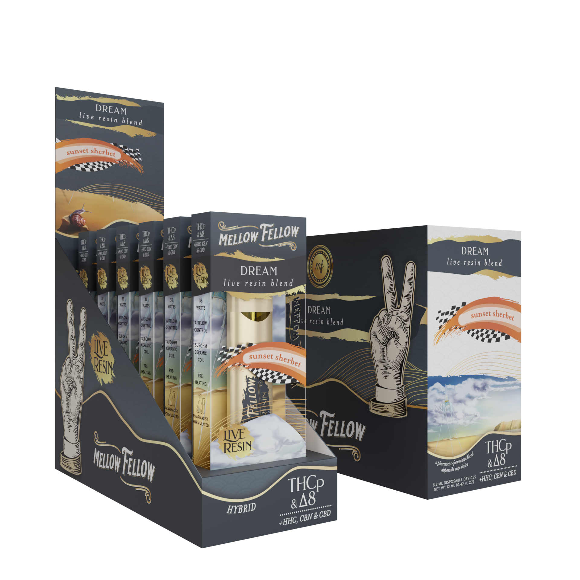Live Resin Dream Blend 2ML Disposable Vape Sunset Sherbet 6ct.