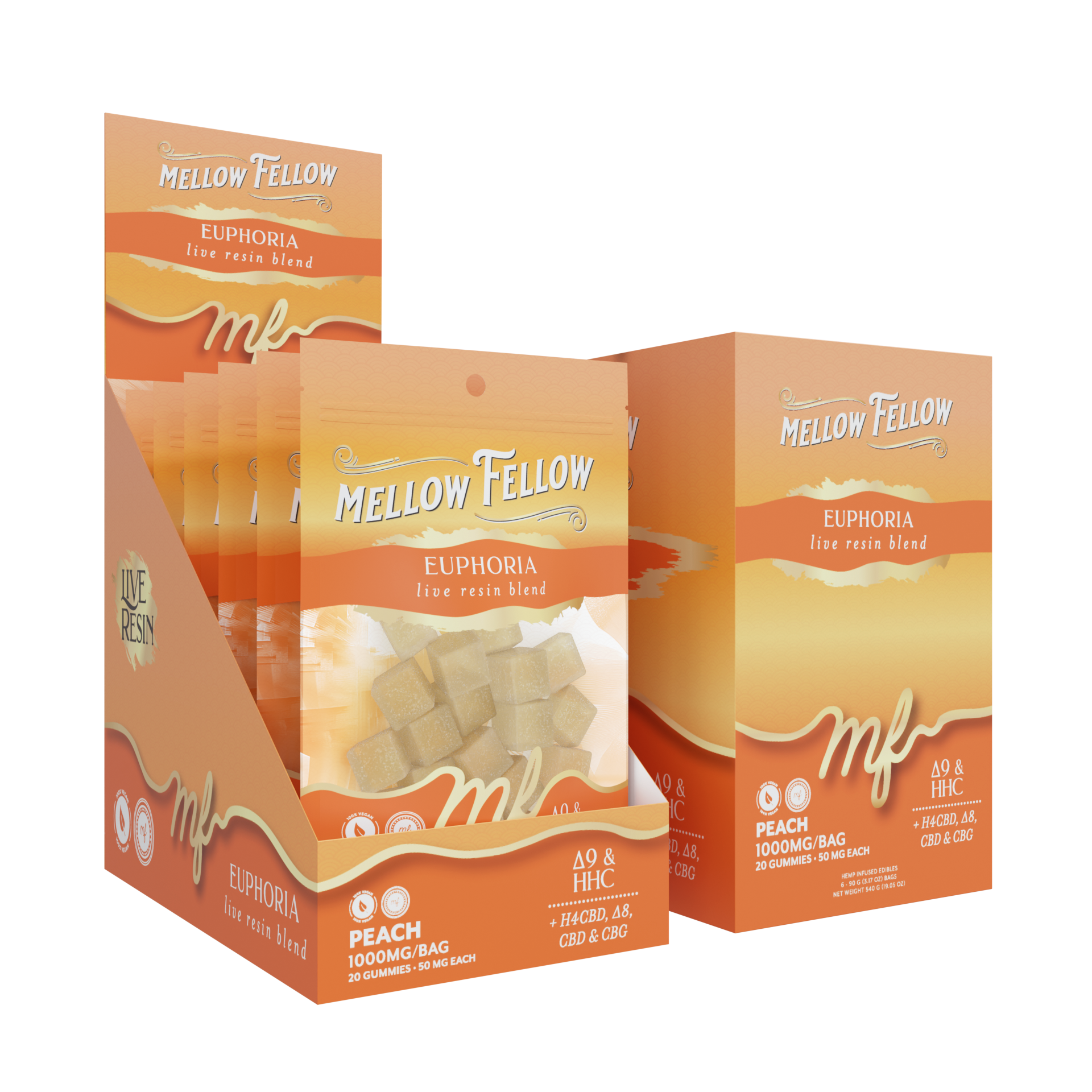 Mellow Fellow - 20ct. 1000mg Live Resin M-Fusion Euphoria Blend Gummies (6ct. Box)