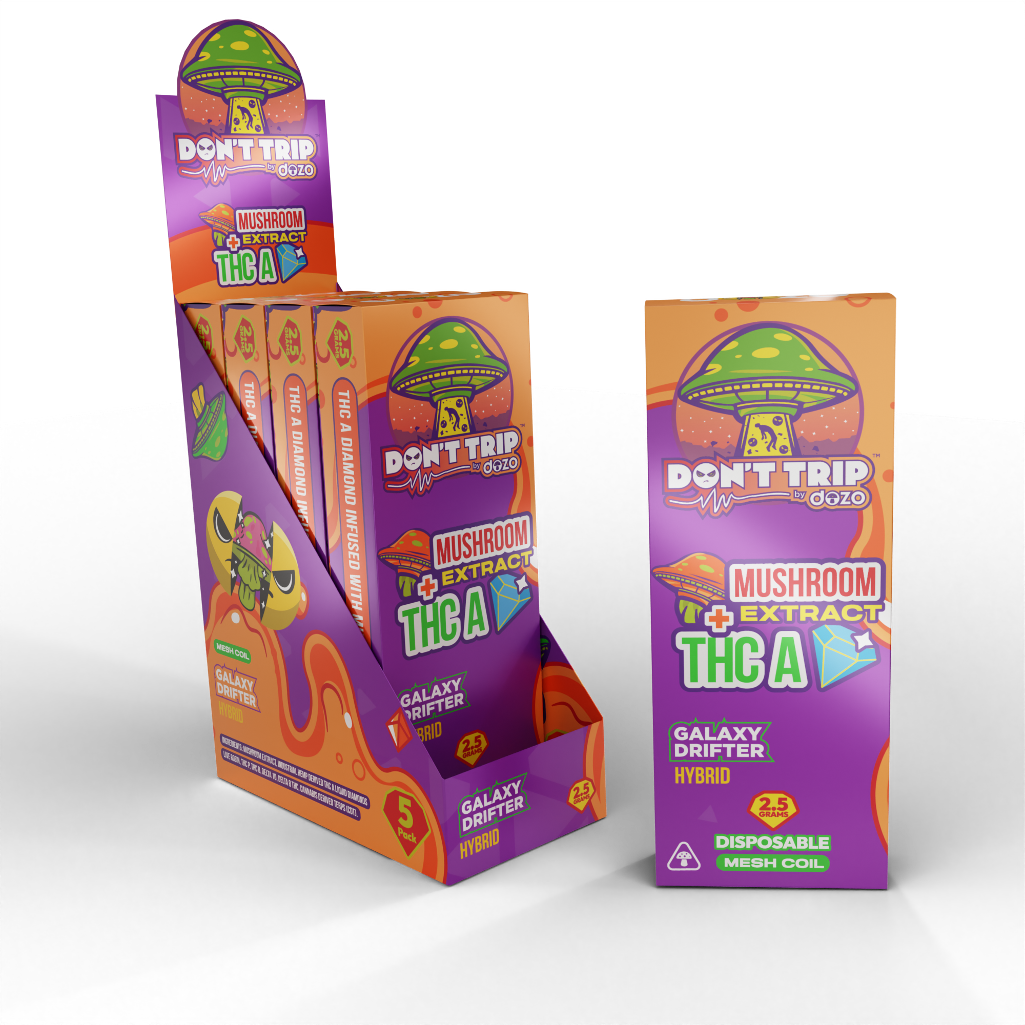 Don't Trip 2.5g THCA Diamond + Amanita Mushroom Extract Disposable - 5ct. Box