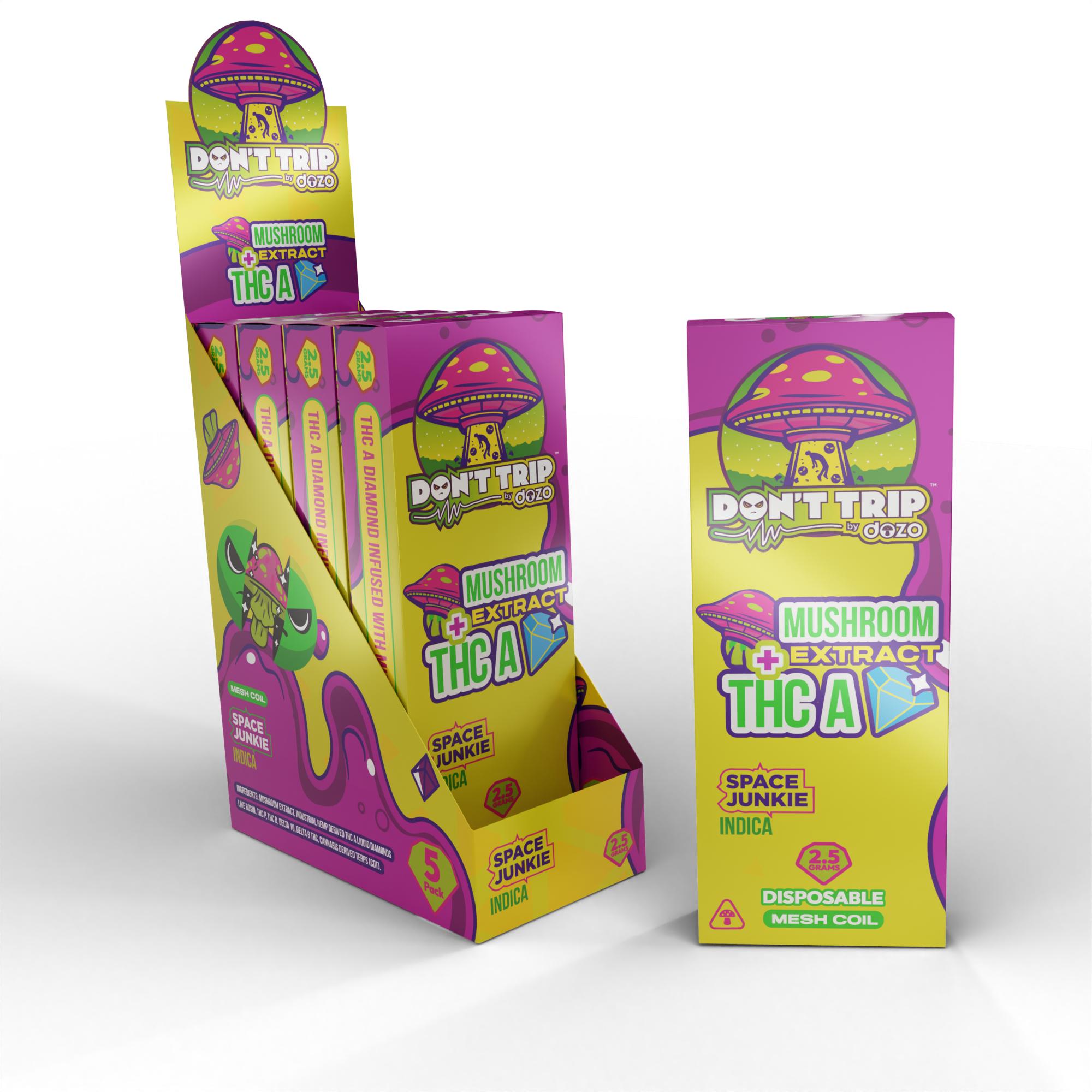 Don't Trip 2.5g THCA Diamond + Amanita Mushroom Extract Disposable - 5ct. Box