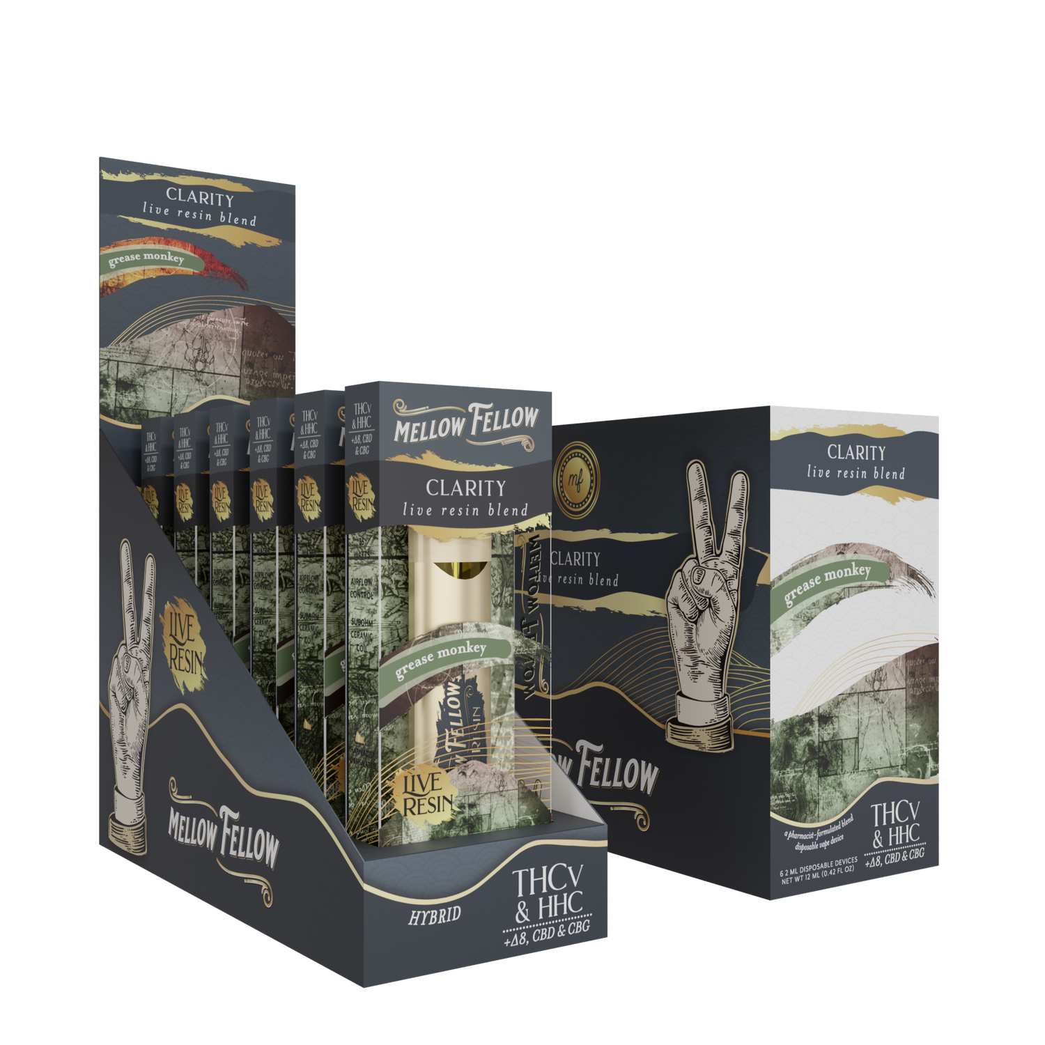 Live Resin Clarity Blend 2ML Disposable Vape Grease Monkey 6ct.