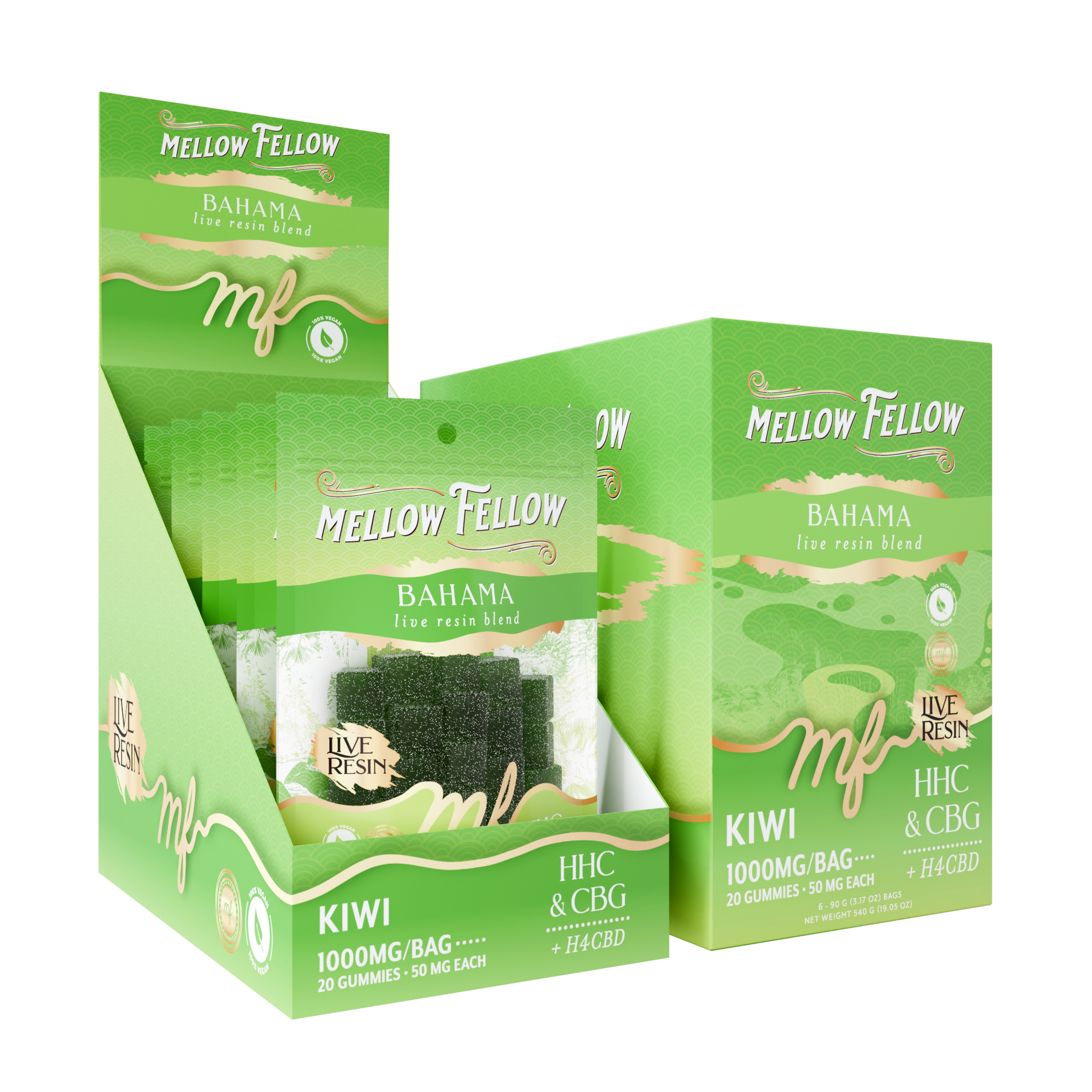 Mellow Fellow - 20ct. 1000mg Live Resin M-Fusion Bahama Blend Gummies (6ct. Box)