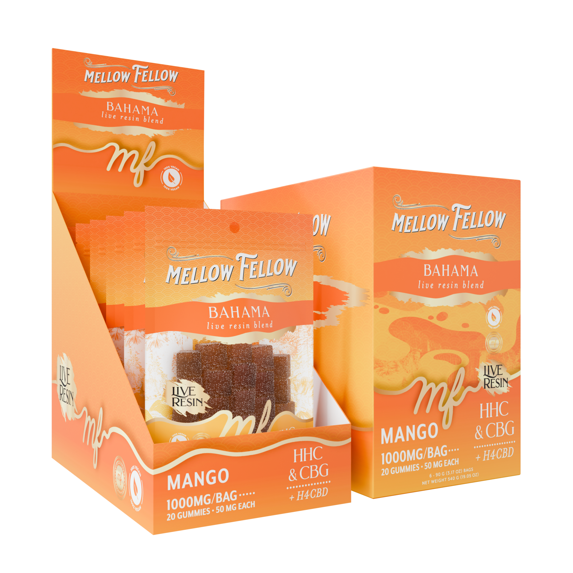 Mellow Fellow - 20ct. 1000mg Live Resin M-Fusion Bahama Blend Gummies (6ct. Box)