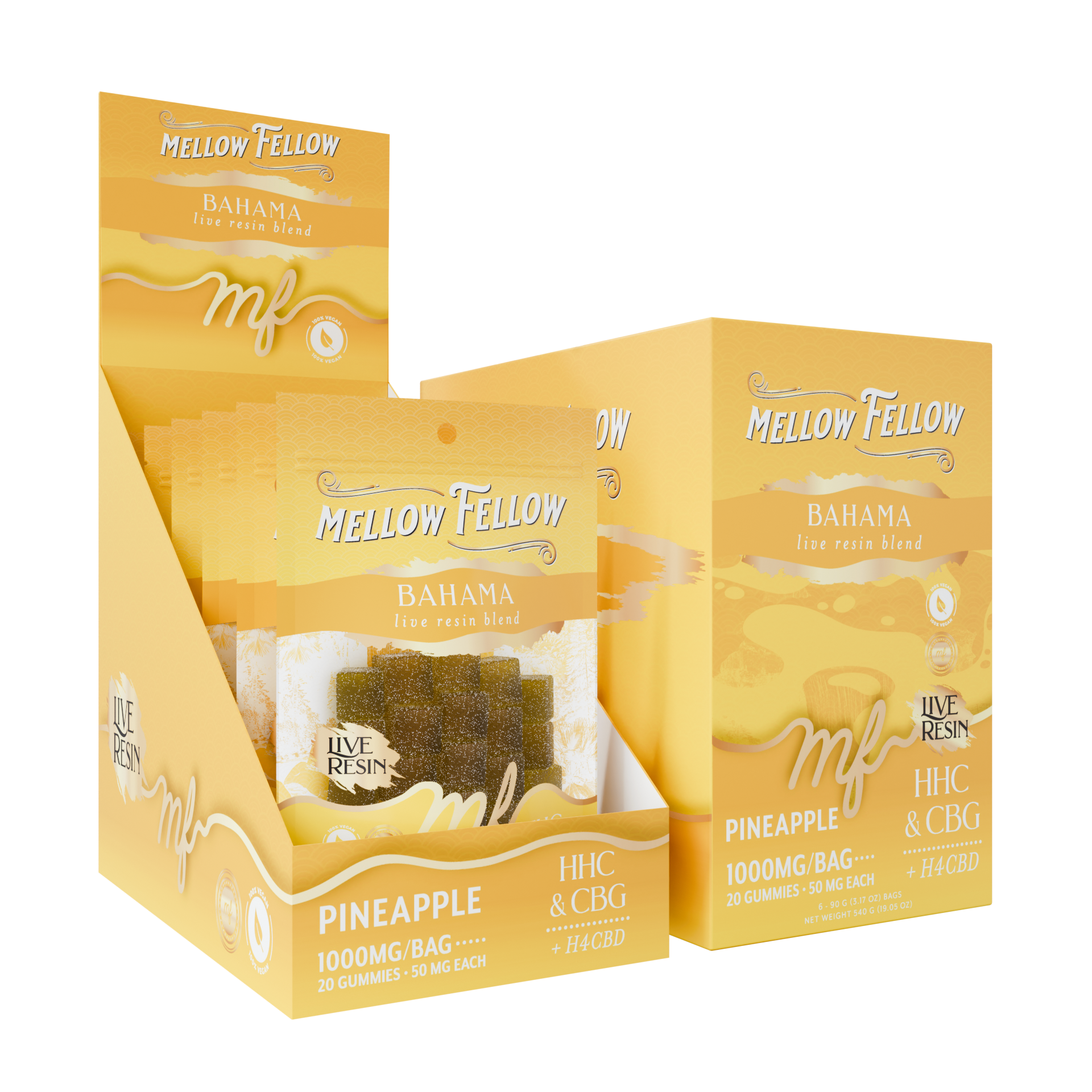 Mellow Fellow - 20ct. 1000mg Live Resin M-Fusion Bahama Blend Gummies (6ct. Box)