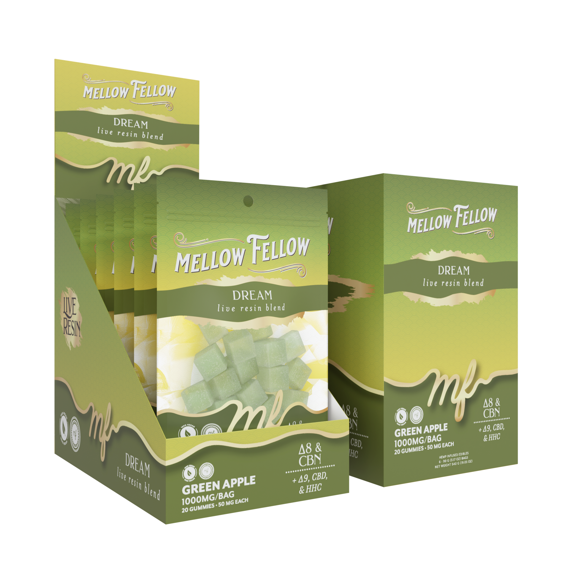 Mellow Fellow - 20ct. 1000mg Live Resin M-Fusion Dream Blend Gummies (6ct. Box)