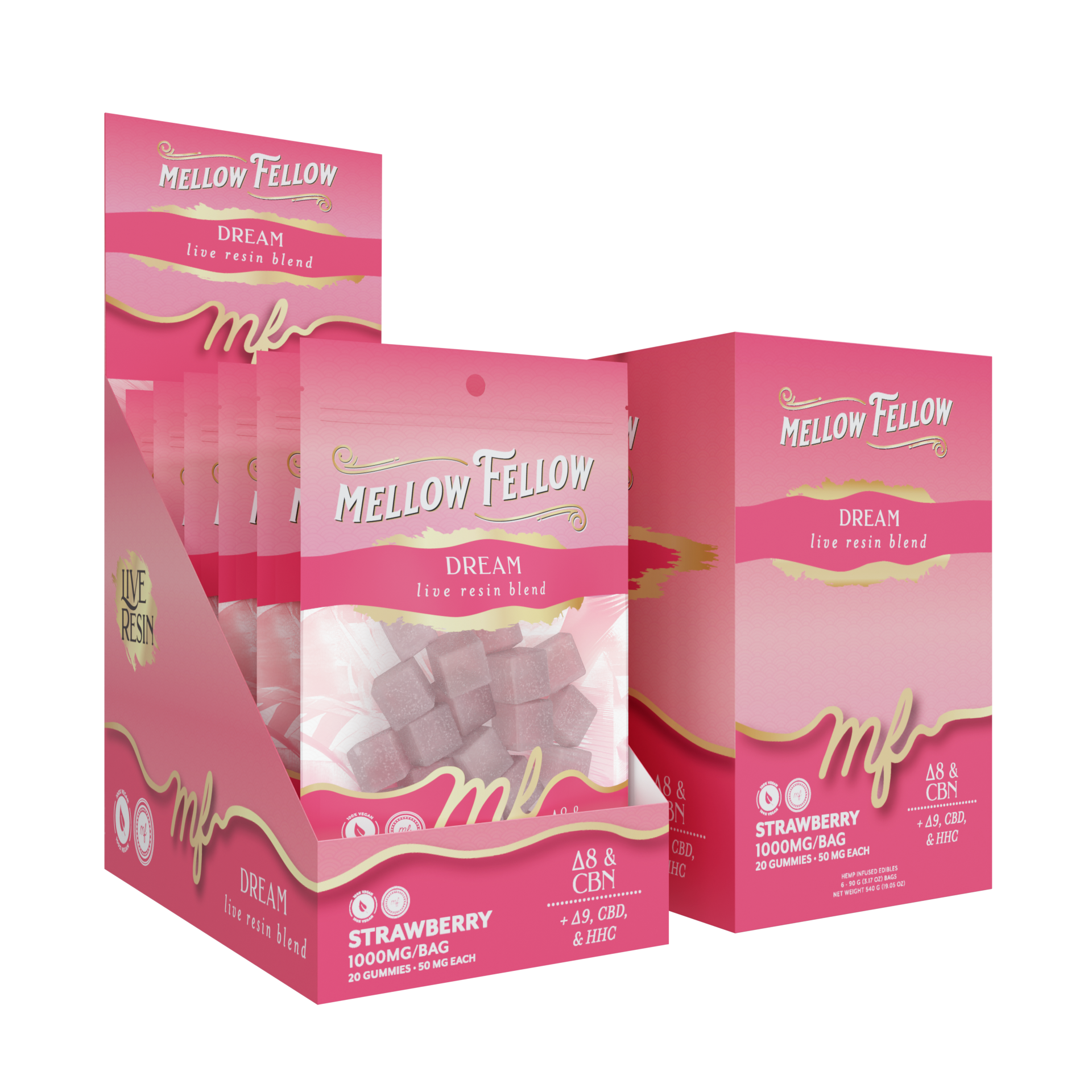 Mellow Fellow - 20ct. 1000mg Live Resin M-Fusion Dream Blend Gummies (6ct. Box)