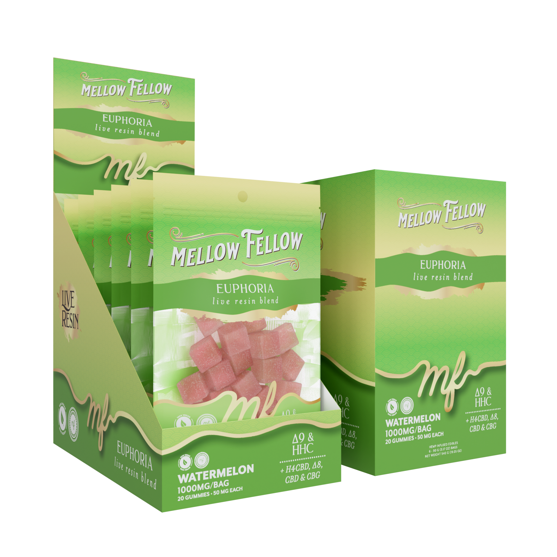 Mellow Fellow - 20ct. 1000mg Live Resin M-Fusion Euphoria Blend Gummies (6ct. Box)