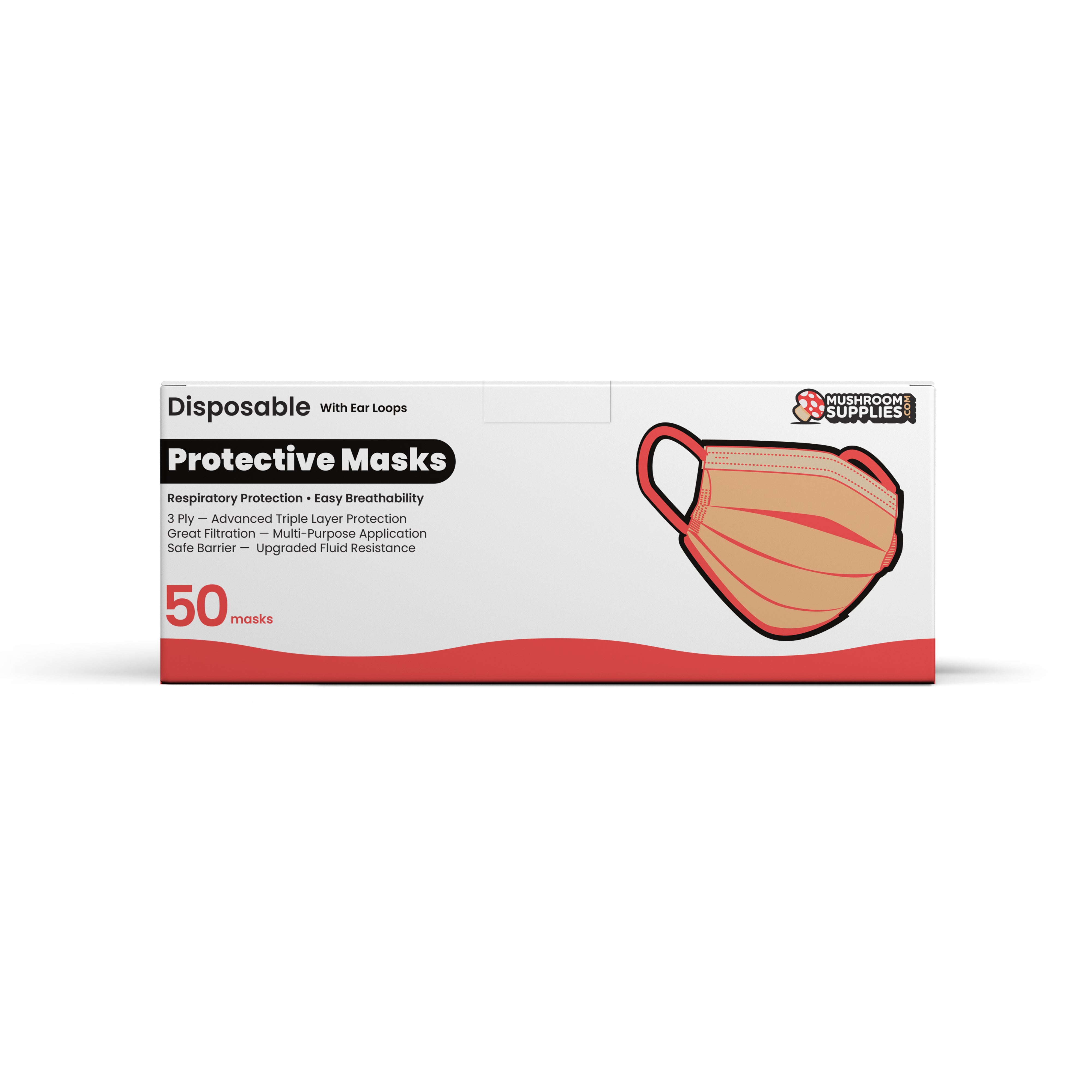 Disposable Face Masks - Individually Wrapped (50ct.) - Mushroom Supplies Co.